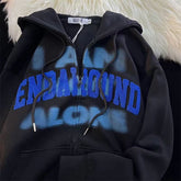 Retro Hiphop Flocking Cardigan Hooded Sweater